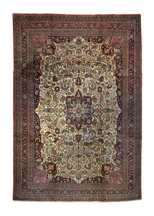 A35668 Persian Rug Bijar Handmade Area Traditional 8'8'' x 12'6'' -9x13- Whites Beige Red Blue Floral Design