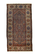 A35669 Persian Rug Kurdistan Handmade Area Antique Tribal 4'2'' x 7'11'' -4x8- Red Blue Geometric Herati Design