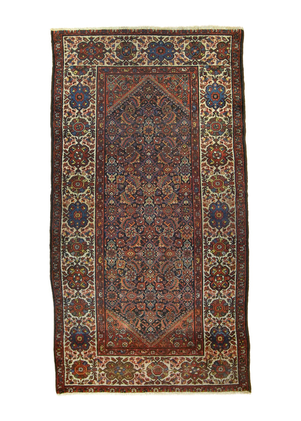 A35669 Persian Rug Kurdistan Handmade Area Antique Tribal 4'2'' x 7'11'' -4x8- Red Blue Geometric Herati Design