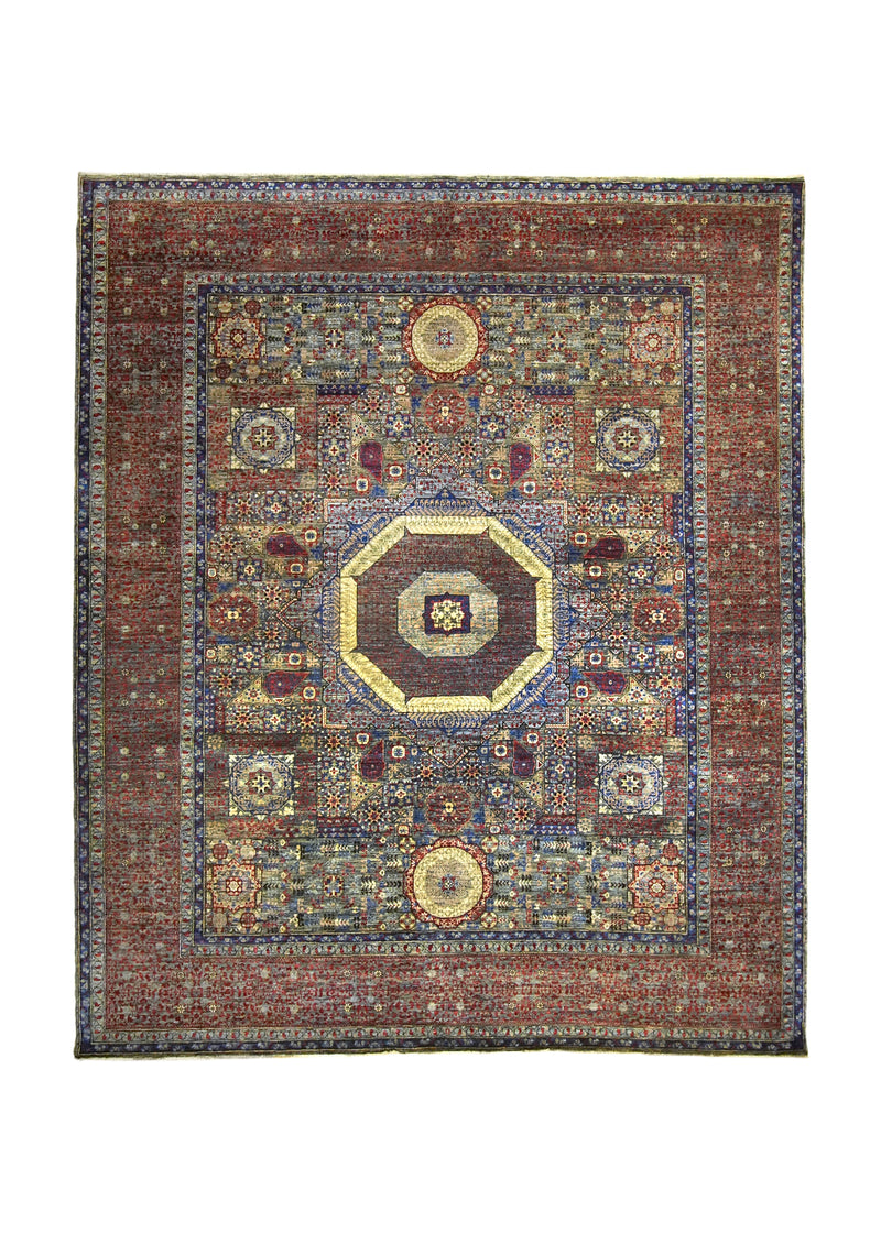 A35679 Oriental Rug Pakistani Handmade Area Transitional Tribal 8'3'' x 9'9'' -8x10- Red Blue Mamluk Nooristan Design