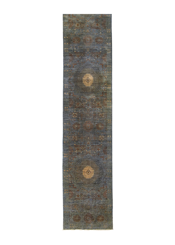 A35689 Oriental Rug Pakistani Handmade Runner Transitional Neutral 2'6'' x 19'3'' -3x19- Blue Mamluk Nooristan Design