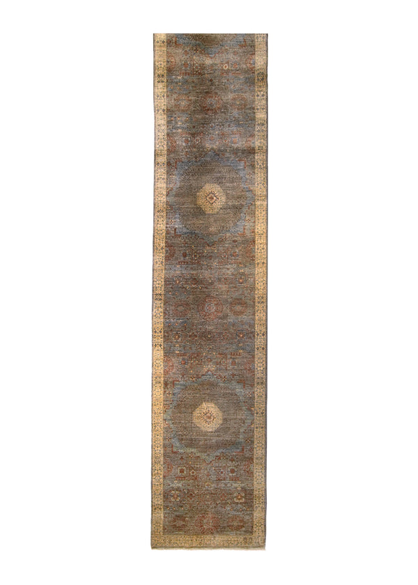 A35690 Oriental Rug Pakistani Handmade Runner Traditional 2'6'' x 19'3'' -3x19- Whites Beige Blue Mamluk Nooristan Design