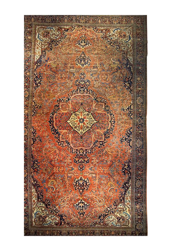A35691 Persian Rug Sarouk Handmade Area Antique Traditional 13'11'' x 24'9'' -14x25- Red Floral Design