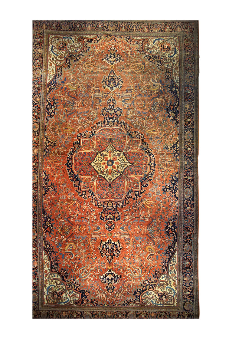 A35691 Persian Rug Sarouk Handmade Area Antique Traditional 13'11'' x 24'9'' -14x25- Red Floral Design