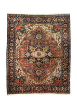 A35695 Oriental Rug Indian Handmade Area Vintage Tribal 8'0'' x 9'9'' -8x10- Red Green Geometric Heriz Design.jpg