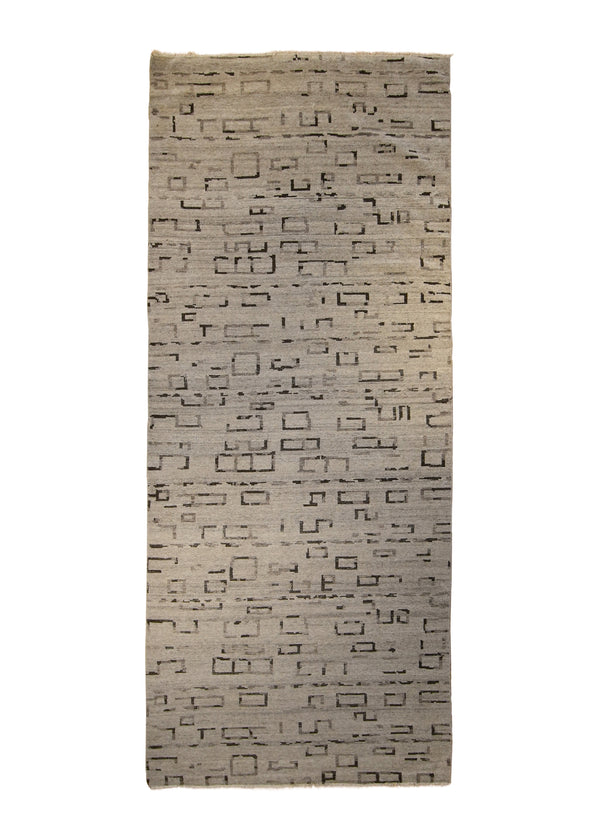 A35697 Oriental Rug Indian Handmade Runner Transitional Neutral 4'1'' x 9'9'' -4x10- Whites Beige Black Abstract Geometric Design