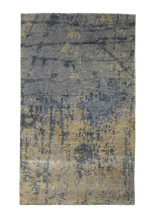 A35698 Oriental Rug Indian Handmade Area Modern Neutral 2'11'' x 4'10'' -3x5- Whites Beige Blue Abstract Splatter Design