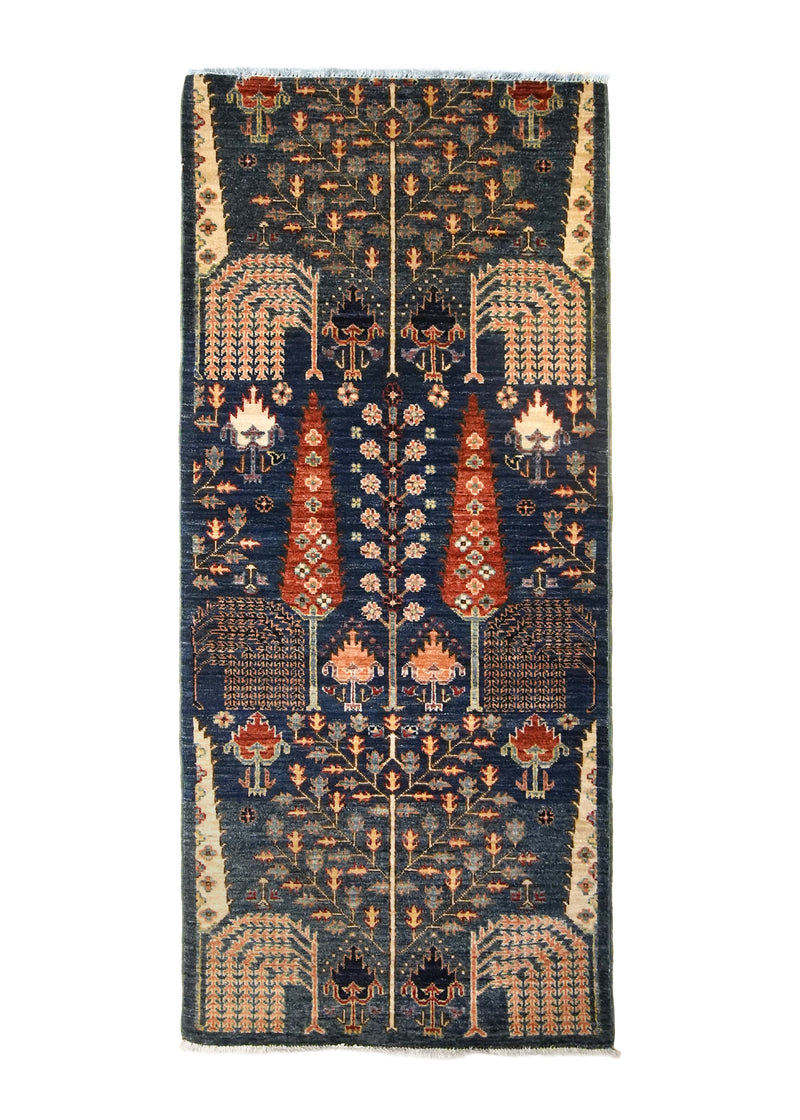 A35702 Oriental Rug Pakistani Handmade Runner Transitional Tribal 2'6'' x 5'9'' -3x6- Blue Red Tree of Life Bakhshayesh Design