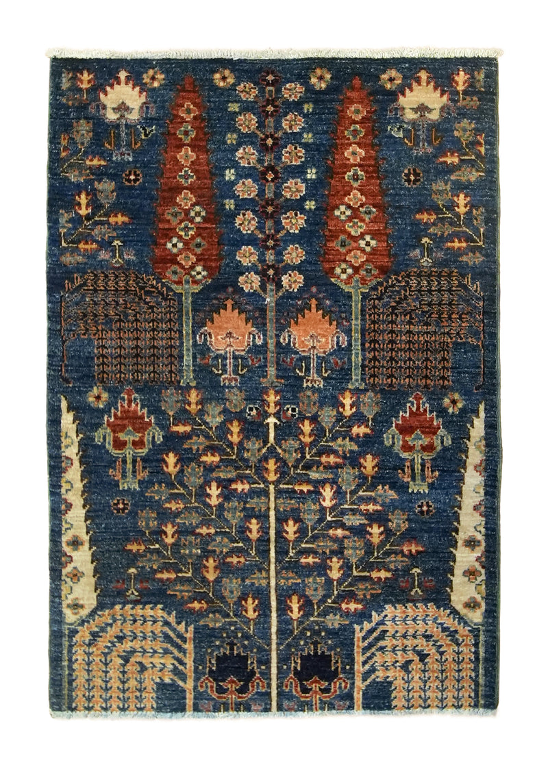 A35703 Oriental Rug Pakistani Handmade Area Transitional Tribal 2'6'' x 3'7'' -3x4- Blue Red Tree of Life Bakhshayesh Design