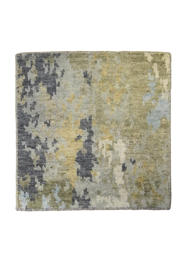 A35704 Oriental Rug Indian Handmade Square Modern Neutral 2'7'' x 2'7'' -3x3- Whites Beige Gray Yellow Gold Abstract Design