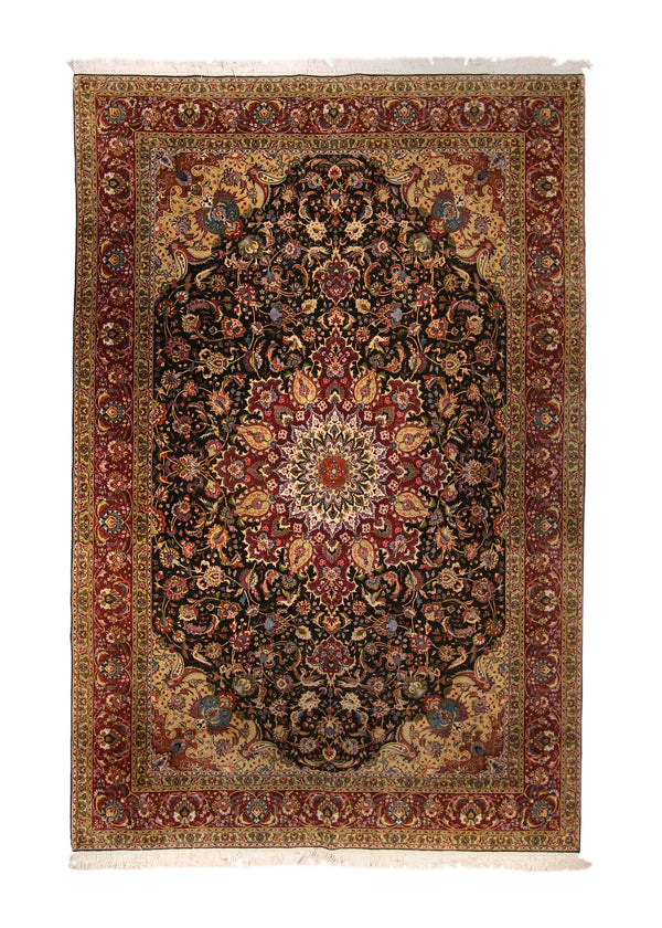 A35707 Persian Rug Tabriz Handmade Area Traditional 6'7'' x 10'1'' -7x10- Red Yellow Gold Floral Naghsh Design
