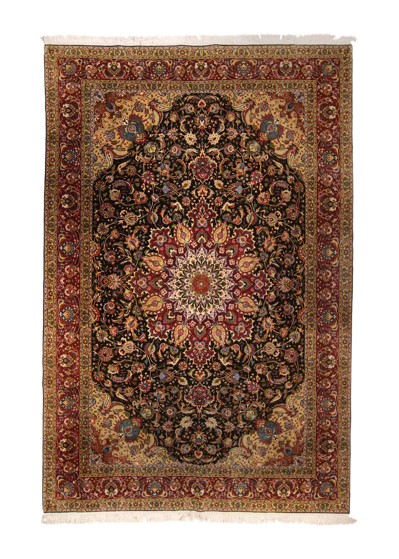 A35707 Persian Rug Tabriz Handmade Area Traditional 6'7'' x 10'1'' -7x10- Red Yellow Gold Floral Naghsh Design