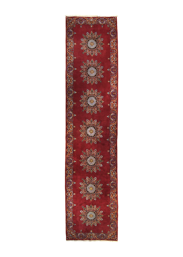 A35709 Persian Rug Kashan Handmade Runner Traditional 3'9'' x 16'3'' -4x16- Red Open Field Floral Design