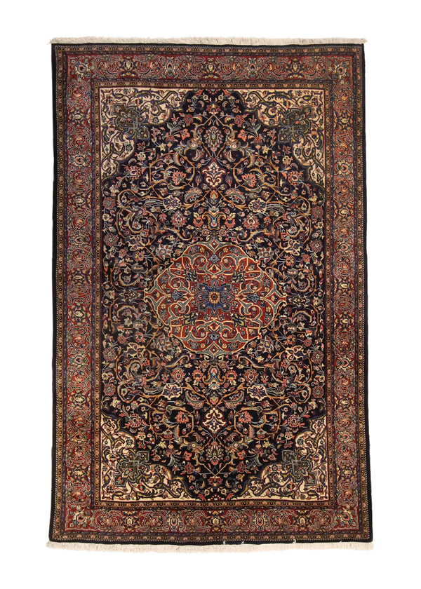 A35710 Persian Rug Josan Handmade Area Traditional 4'5'' x 7'0'' -4x7- Blue Red Floral Sarouk Design