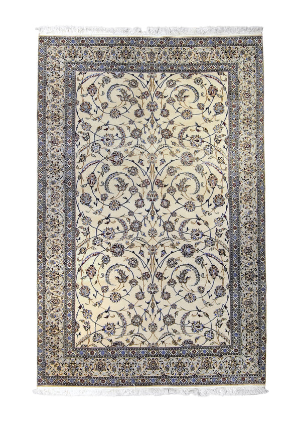 A35714 Persian Rug Nain Handmade Area Traditional 5'4'' x 8'0'' -5x8- Whites Beige Blue Floral Design