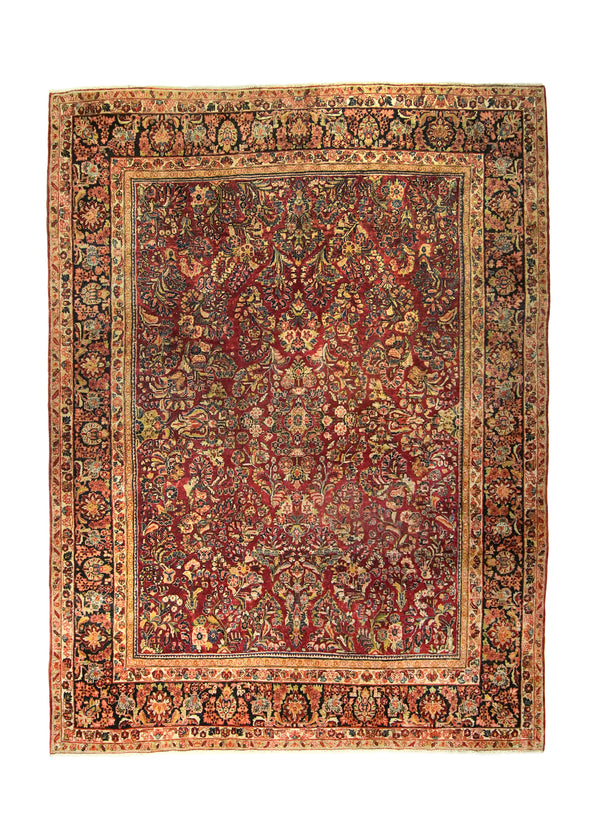 A35715 Persian Rug Sarouk Handmade Area Antique Traditional 8'10'' x 11'9'' -9x12- Red Floral Design