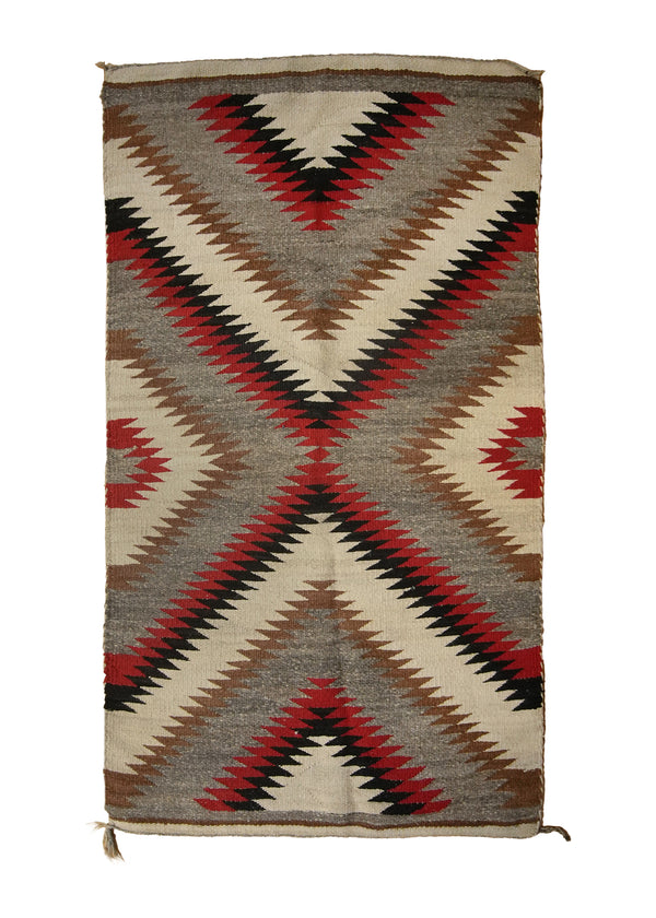 A35719 Native American Rug Navajo Handmade Area Antique Tribal 2'9'' x 4'11'' -3x5- Gray Red Brown Geometric Two Gray Hills Design