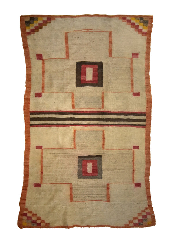 A35723 Native American Rug Navajo Handmade Area Antique Tribal 2'10'' x 4'7'' -3x5- Black Geometric Design