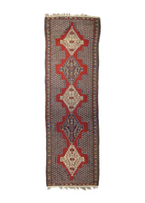 A35725 Persian Rug Sanandaj Handmade Area Tribal 3'2'' x 10'2'' -3x10- Red Blue Geometric Kilim Design