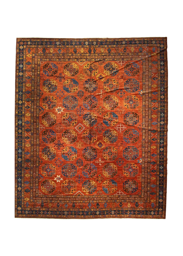 A35726 Oriental Rug Afghan Handmade Area Tribal 13'6'' x 15'11'' -14x16- Red Elephant Foot Khiva Ersari Design