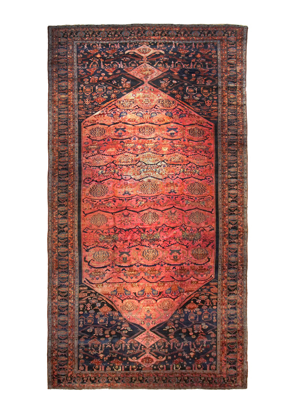 A35727 Persian Rug Bakhtiari Handmade Area Antique Tribal 13'2'' x 25'10'' -13x26- Red Blue Floral Design