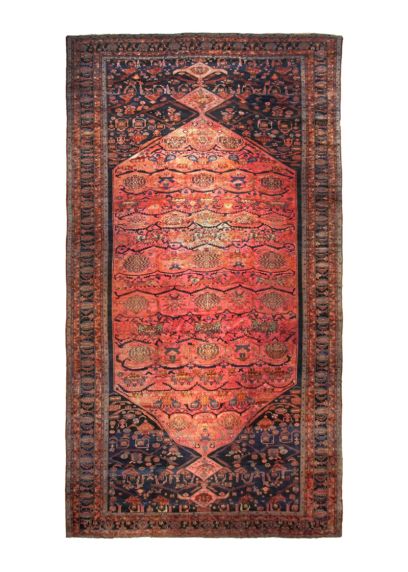 A35727 Persian Rug Bakhtiari Handmade Area Antique Tribal 13'2'' x 25'10'' -13x26- Red Blue Floral Design
