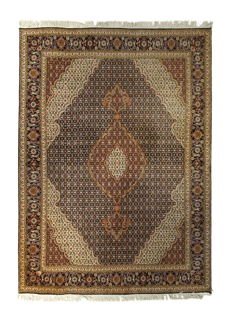 A35731 Persian Rug Tabriz Handmade Area Traditional 4'11'' x 6'9'' -5x7- Green Blue Red Mahi Fish Design
