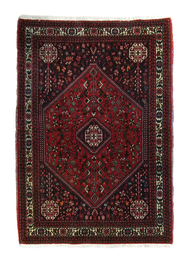 A35735 Persian Rug Abadeh Handmade Area Tribal 3'6'' x 4'10'' -4x5- Red Geometric Design