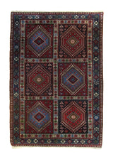 A35737 Persian Rug Yalameh Handmade Area Tribal 3'5'' x 5'0'' -3x5- Red Blue Garden Design