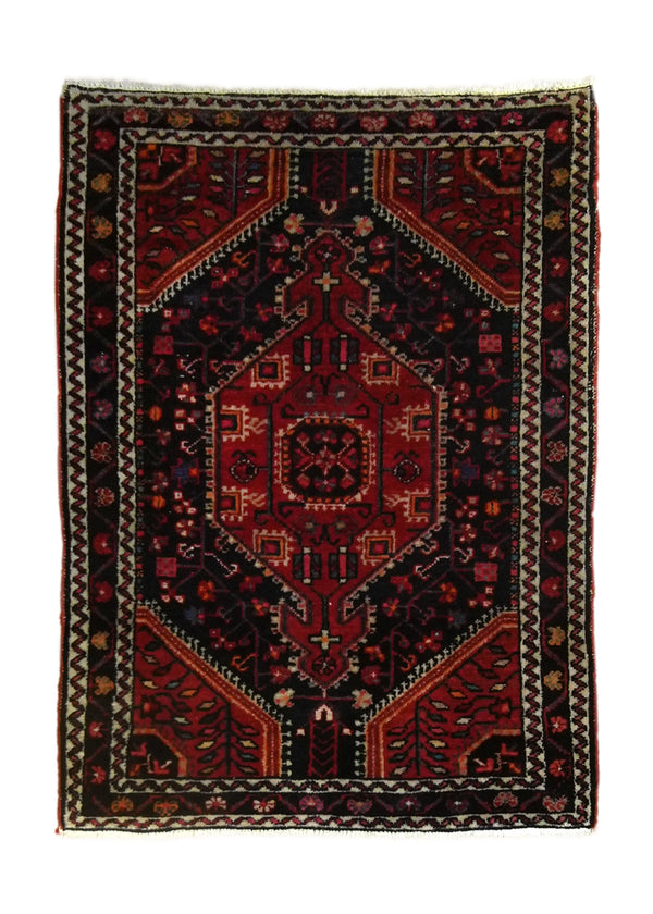A35740 Persian Rug Hamadan Handmade Area Tribal 2'11'' x 4'0'' -3x4- Red Geometric Design