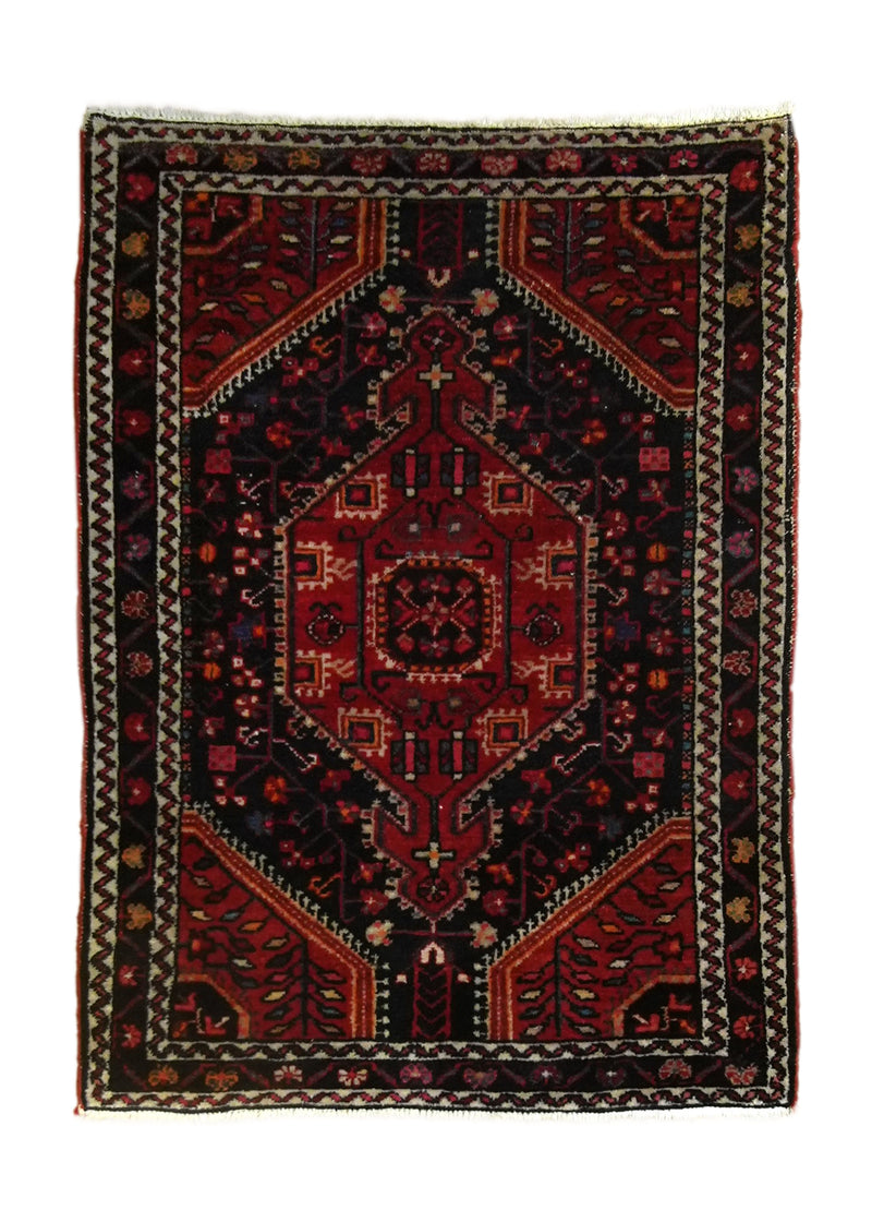 A35740 Persian Rug Hamadan Handmade Area Tribal 2'11'' x 4'0'' -3x4- Red Geometric Design