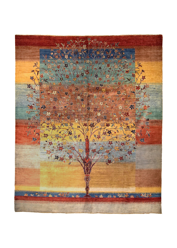 A35745 Oriental Rug Pakistani Handmade Area Transitional Tribal 7'11'' x 9'8'' -8x10- Red Green Multi-color Tree of Life Gabbeh Design