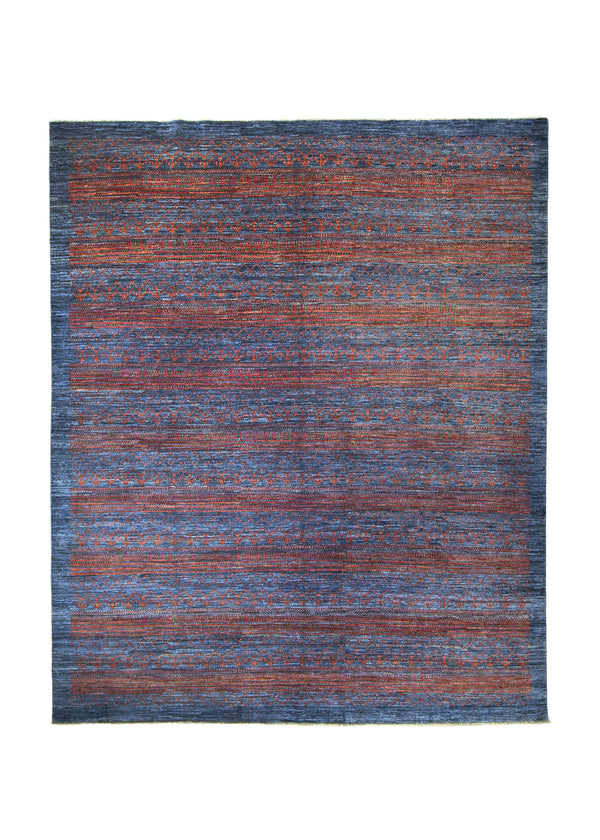 A35752 Oriental Rug Pakistani Handmade Area Transitional Tribal 8'3'' x 9'10'' -8x10- Blue Red Stripes Gabbeh Design