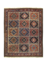 A35753 Persian Rug Yalameh Handmade Area Tribal 6'7'' x 8'5'' -7x8- Red Blue Garden Design