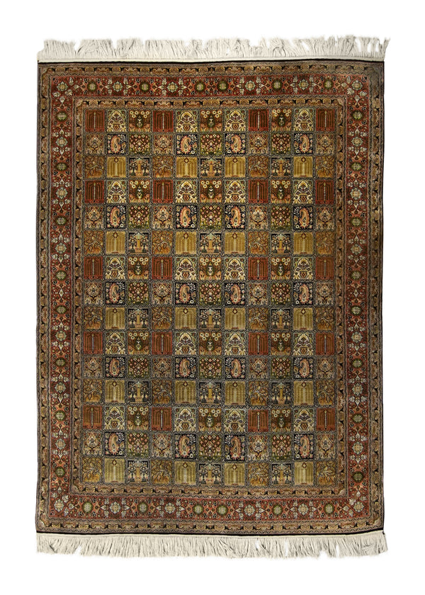 A35759 Oriental Rug Kashmiri Handmade Area Traditional 5'0'' x 6'9'' -5x7- Black Yellow Gold Orange Paisley Boteh Vase Garden Design.jpg