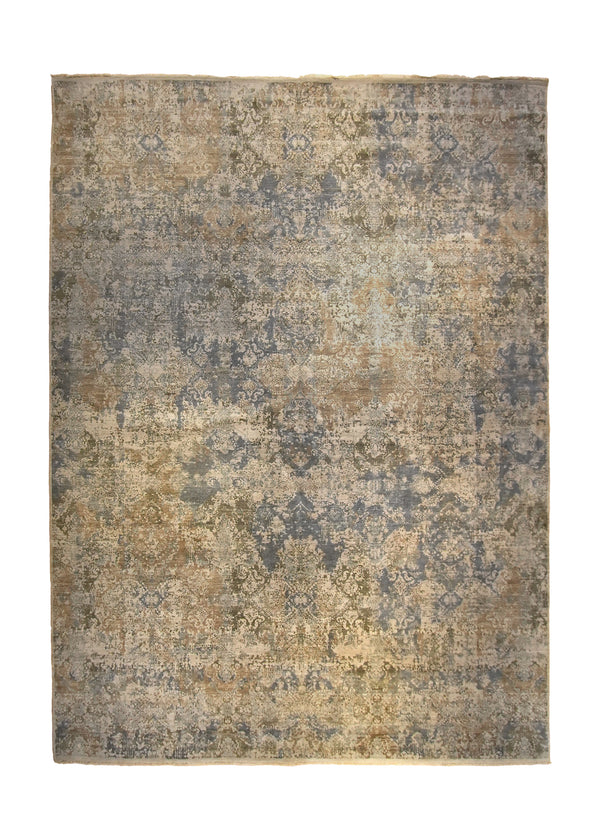 A35765 Oriental Rug Indian Handmade Area Transitional Neutral 9'12'' x 14'0'' -10x14- Gray Orange Whites Beige Abstract Erased Design