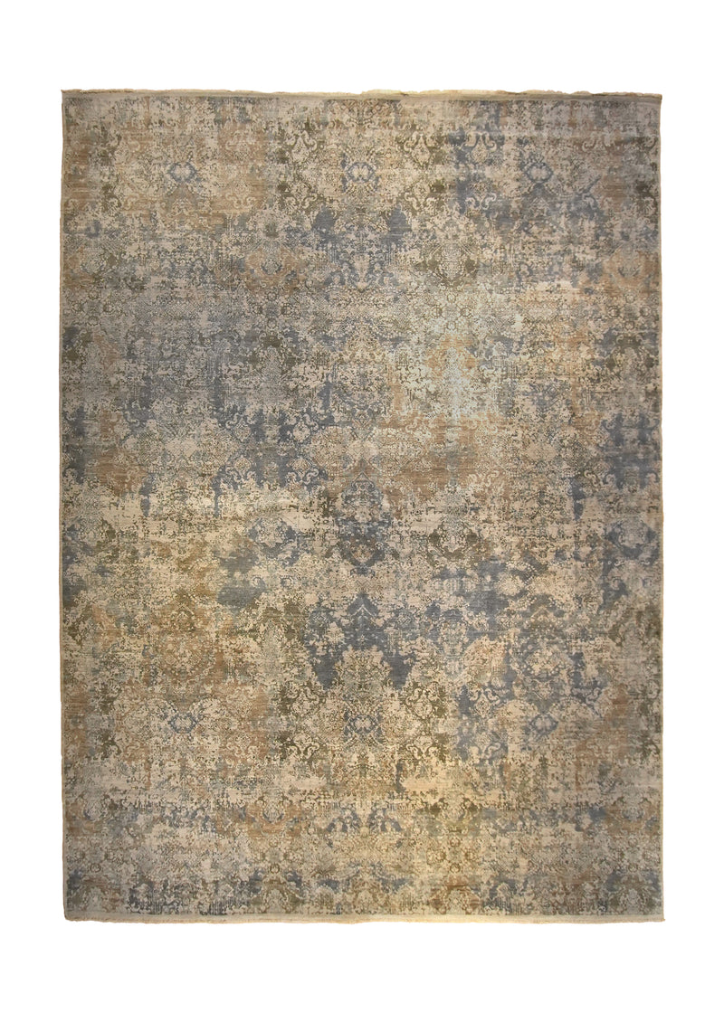 A35765 Oriental Rug Indian Handmade Area Transitional Neutral 9'12'' x 14'0'' -10x14- Gray Orange Whites Beige Abstract Erased Design