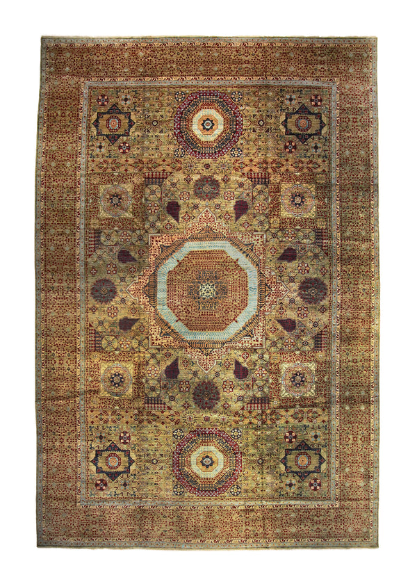 A35766 Oriental Rug Pakistani Handmade Area Transitional Tribal 11'10'' x 18'4'' -12x18- Yellow Gold Red Geometric Mamluk Design
