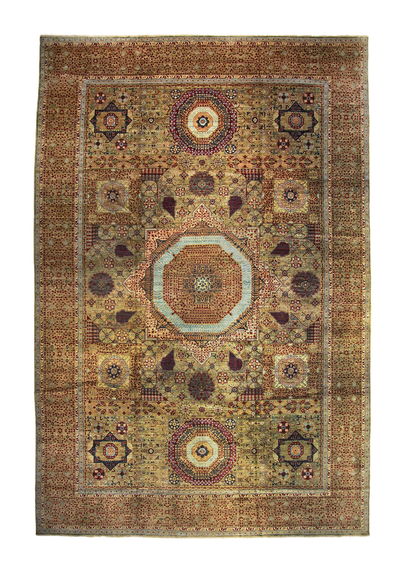 A35766 Oriental Rug Pakistani Handmade Area Transitional Tribal 11'10'' x 18'4'' -12x18- Yellow Gold Red Geometric Mamluk Design