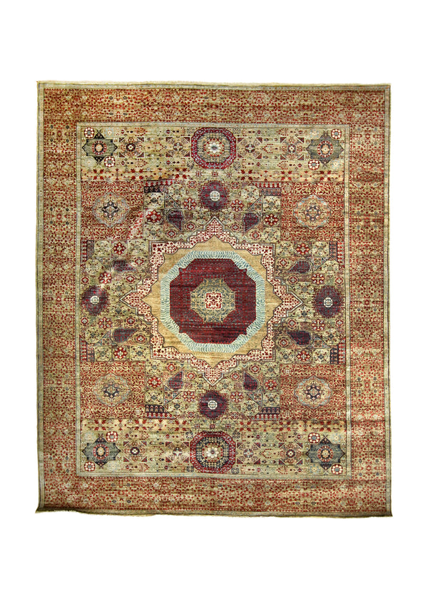 A35768 Oriental Rug Pakistani Handmade Area Transitional Tribal 7'10'' x 9'10'' -8x10- Green Geometric Mamluk Design