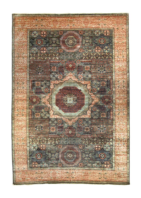 A35769 Oriental Rug Pakistani Handmade Area Transitional Tribal 5'10'' x 8'9'' -6x9- Yellow Gold Red Blue Geometric Mamluk Design