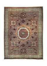 A35770 Oriental Rug Pakistani Handmade Area Transitional Tribal 9'1'' x 12'3'' -9x12- Green Multi-color Geometric Mamluk Design