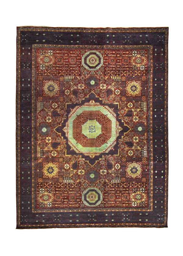 A35772 Oriental Rug Pakistani Handmade Area Transitional Tribal 8'11'' x 12'1'' -9x12- Red Multi-color Geometric Mamluk Design