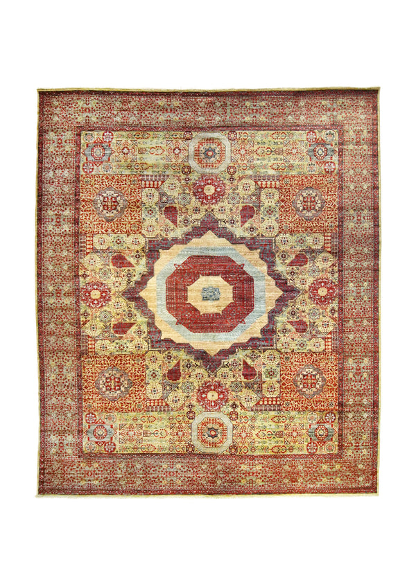 A35774 Oriental Rug Pakistani Handmade Area Transitional Tribal 8'1'' x 9'9'' -8x10- Red Multi-color Geometric Mamluk Design