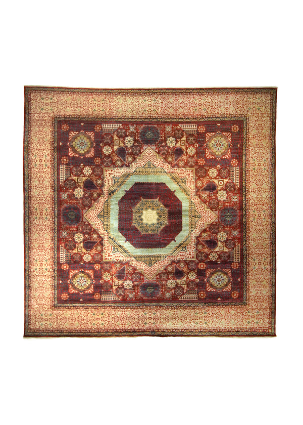 A35776 Oriental Rug Pakistani Handmade Area Transitional Tribal 8'11'' x 9'0'' -9x9- Blue Red Multi-color Geometric Mamluk Design