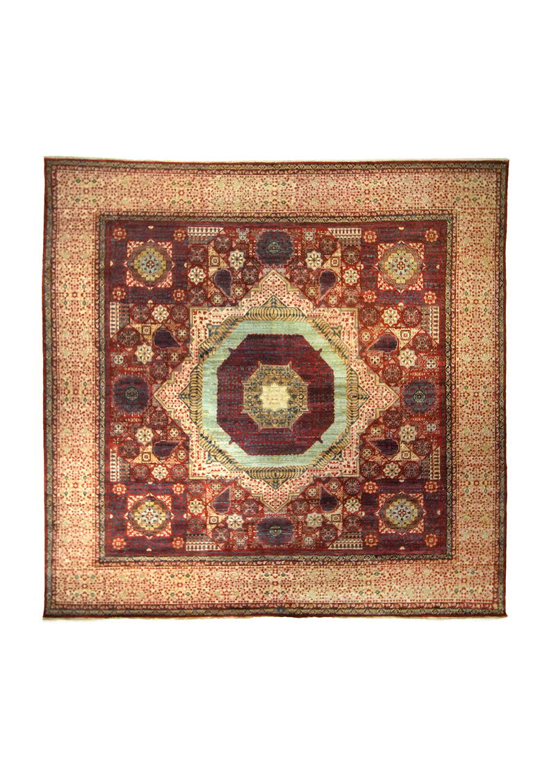 A35776 Oriental Rug Pakistani Handmade Area Transitional Tribal 8'11'' x 9'0'' -9x9- Blue Red Multi-color Geometric Mamluk Design