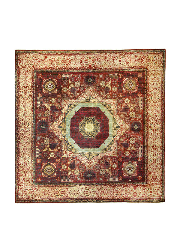 A35778 Oriental Rug Pakistani Handmade Area Transitional Tribal 8'12'' x 9'1'' -9x9- Red Multi-color Geometric Mamluk Design