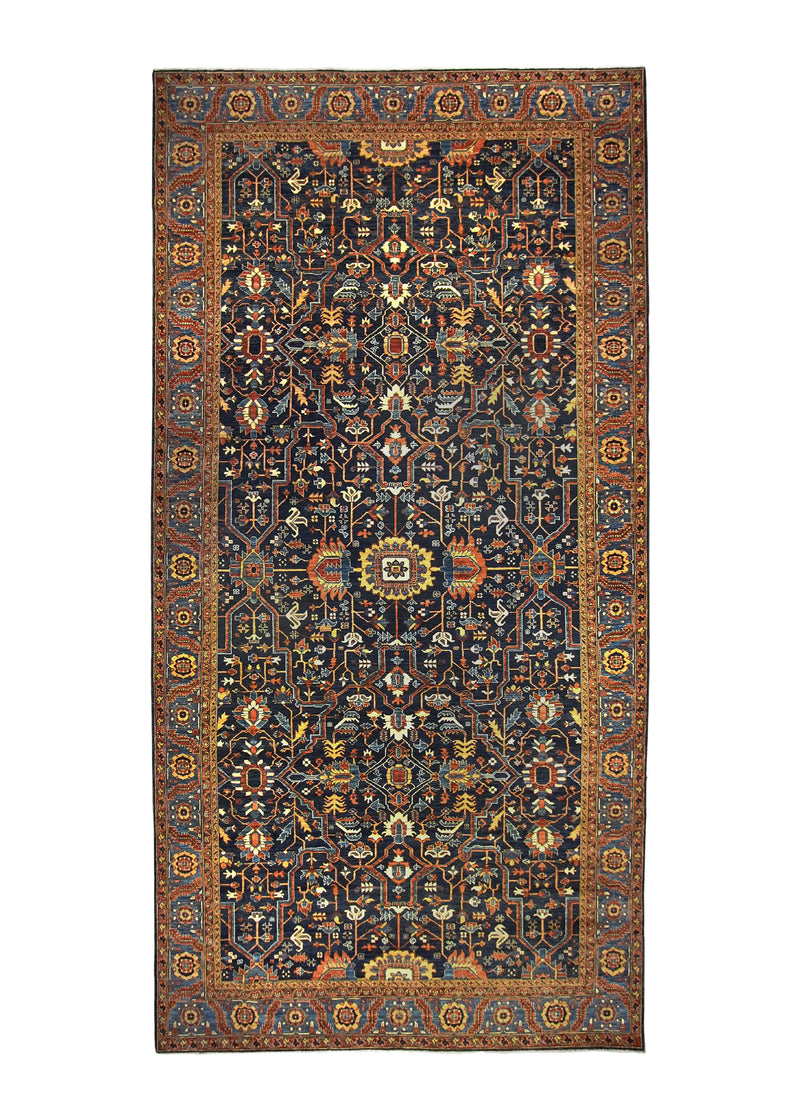 A35781 Oriental Rug Pakistani Handmade Area Transitional Tribal 8'11'' x 17'6'' -9x18- Red Blue Geometric Ariana Heriz Design