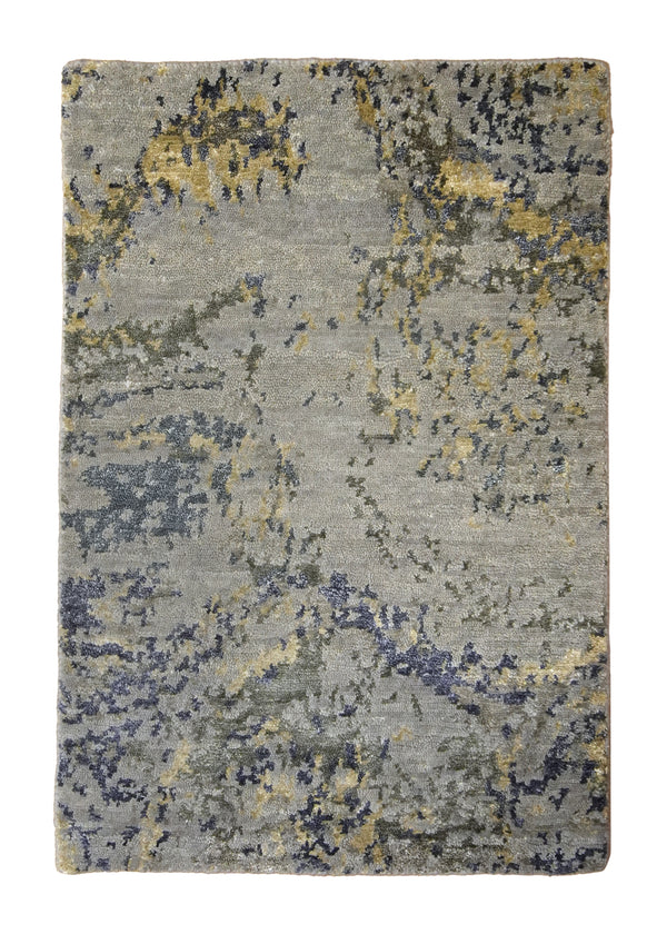 A35789 Oriental Rug Indian Handmade Area Modern Neutral 2'0'' x 3'0'' -2x3- Whites Beige Yellow Gold Blue Abstract Splatter Design