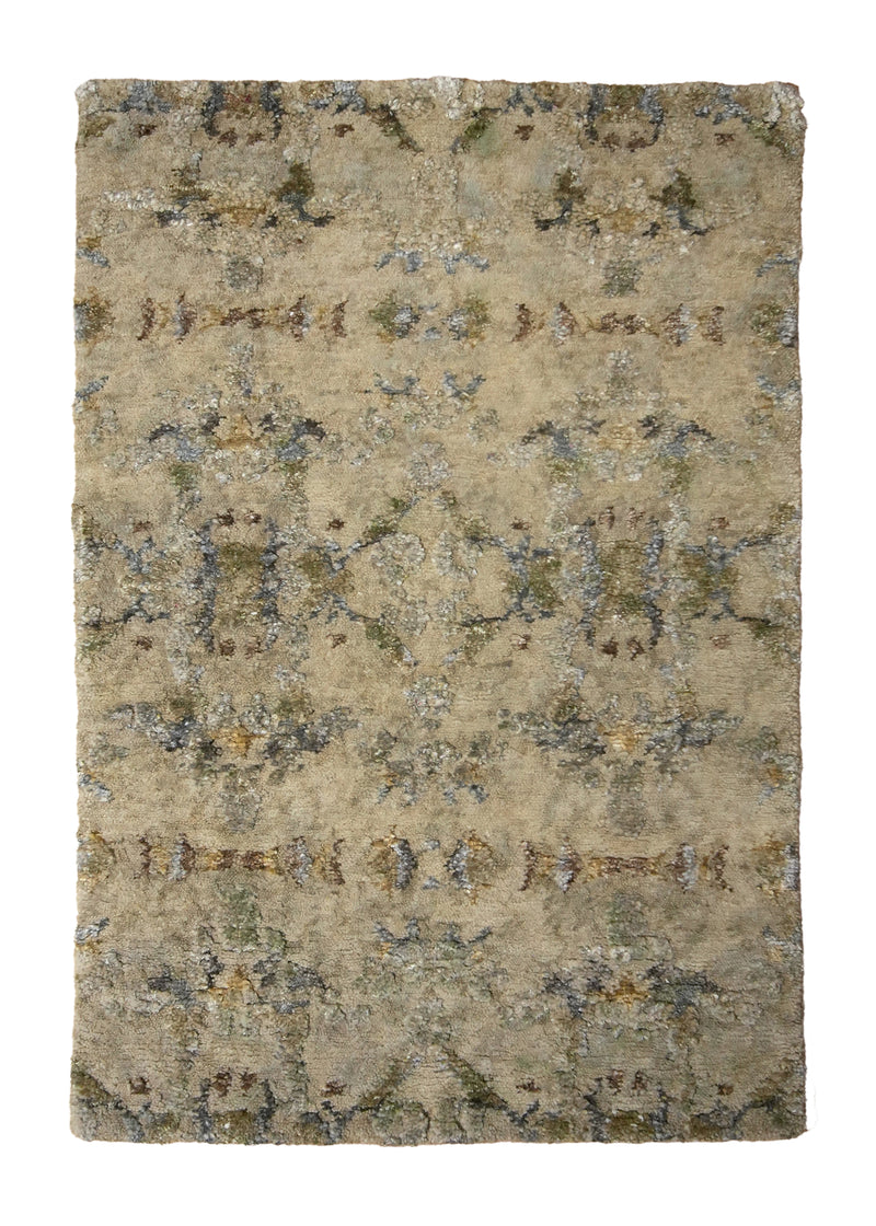 A35790 Oriental Rug Indian Handmade Area Modern Neutral 2'0'' x 3'0'' -2x3- Whites Beige Yellow Gold Abstract Splatter Design.jpg
